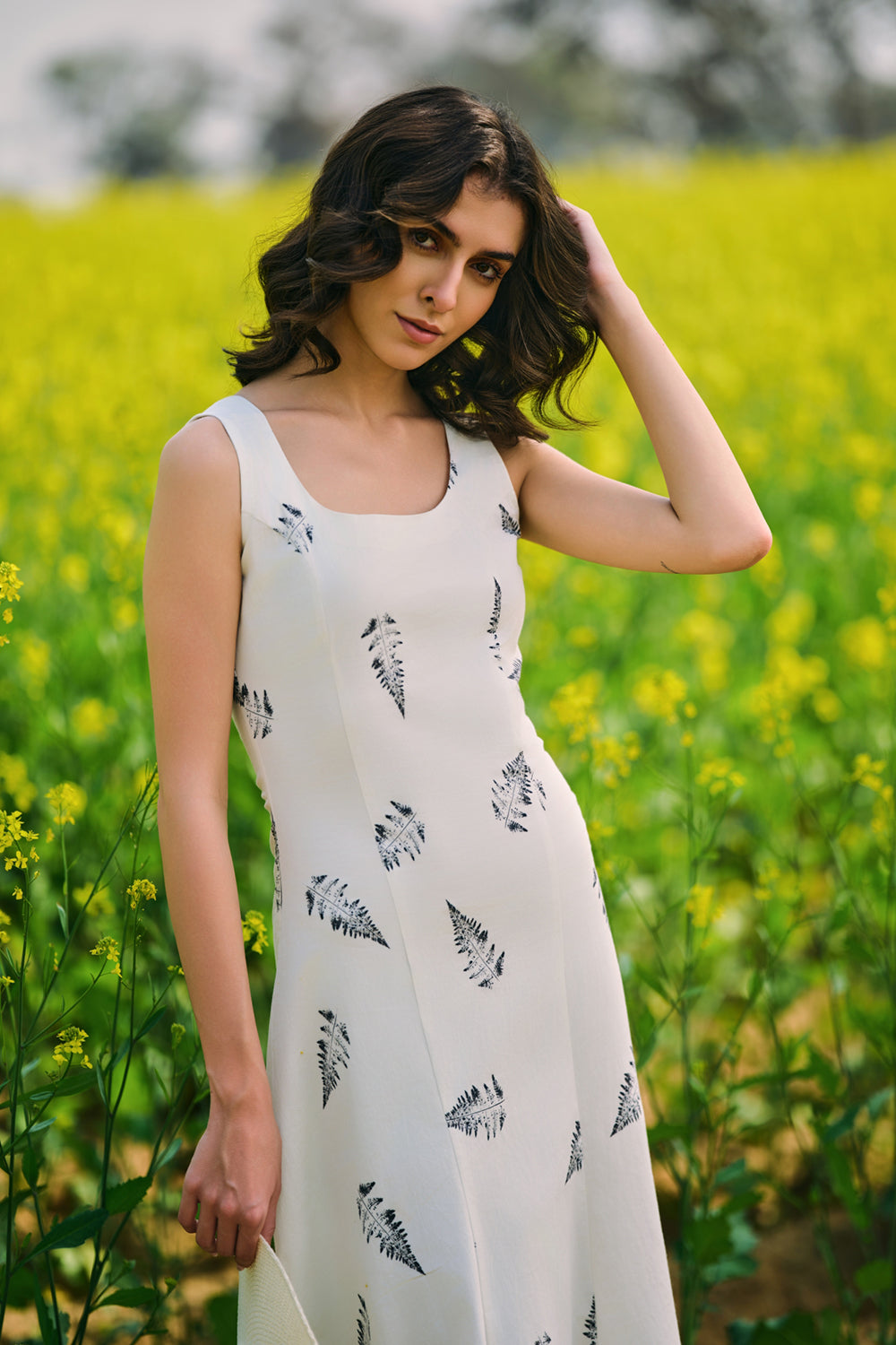 Monochrome Fern Midi Dress