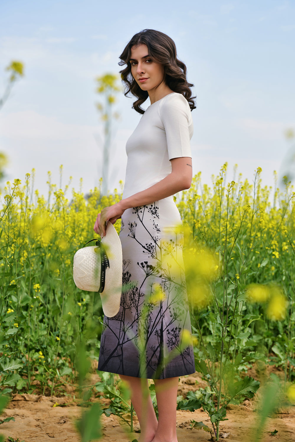 Monochrome Meadow Bodycon Dress