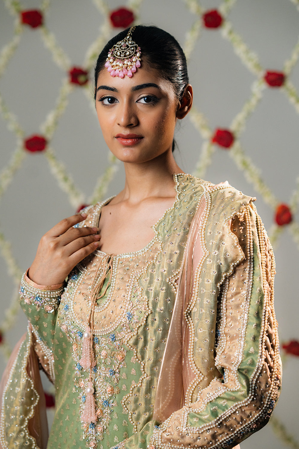 Moss Green Booti Tissue Palazzo Set
