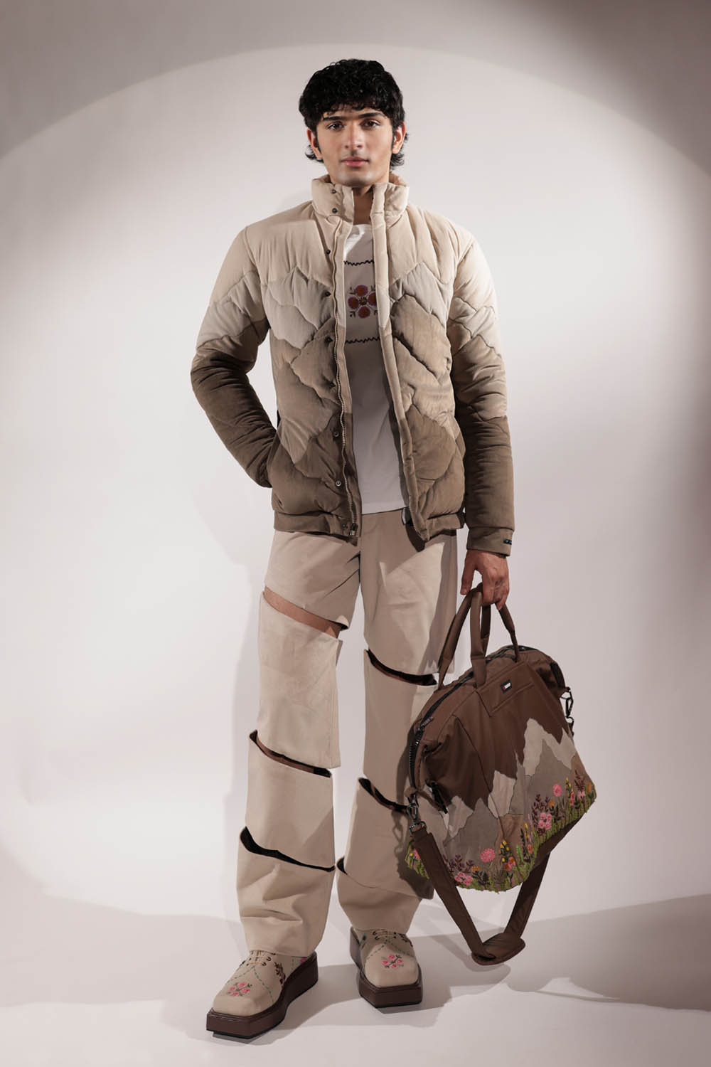 Mountain-inspired quilted puffer jacket