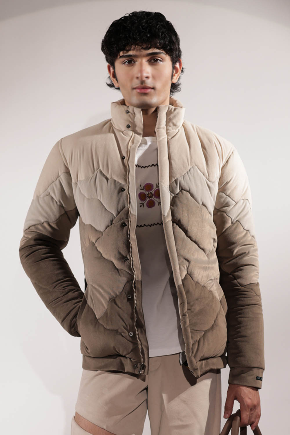 Mountain-inspired quilted puffer jacket