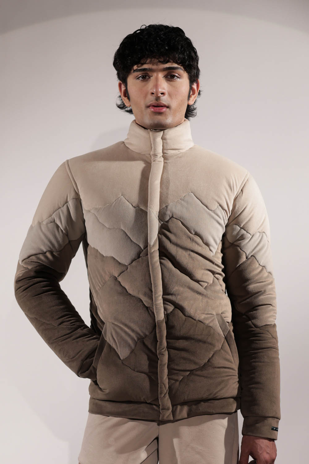 Mountain-inspired quilted puffer jacket