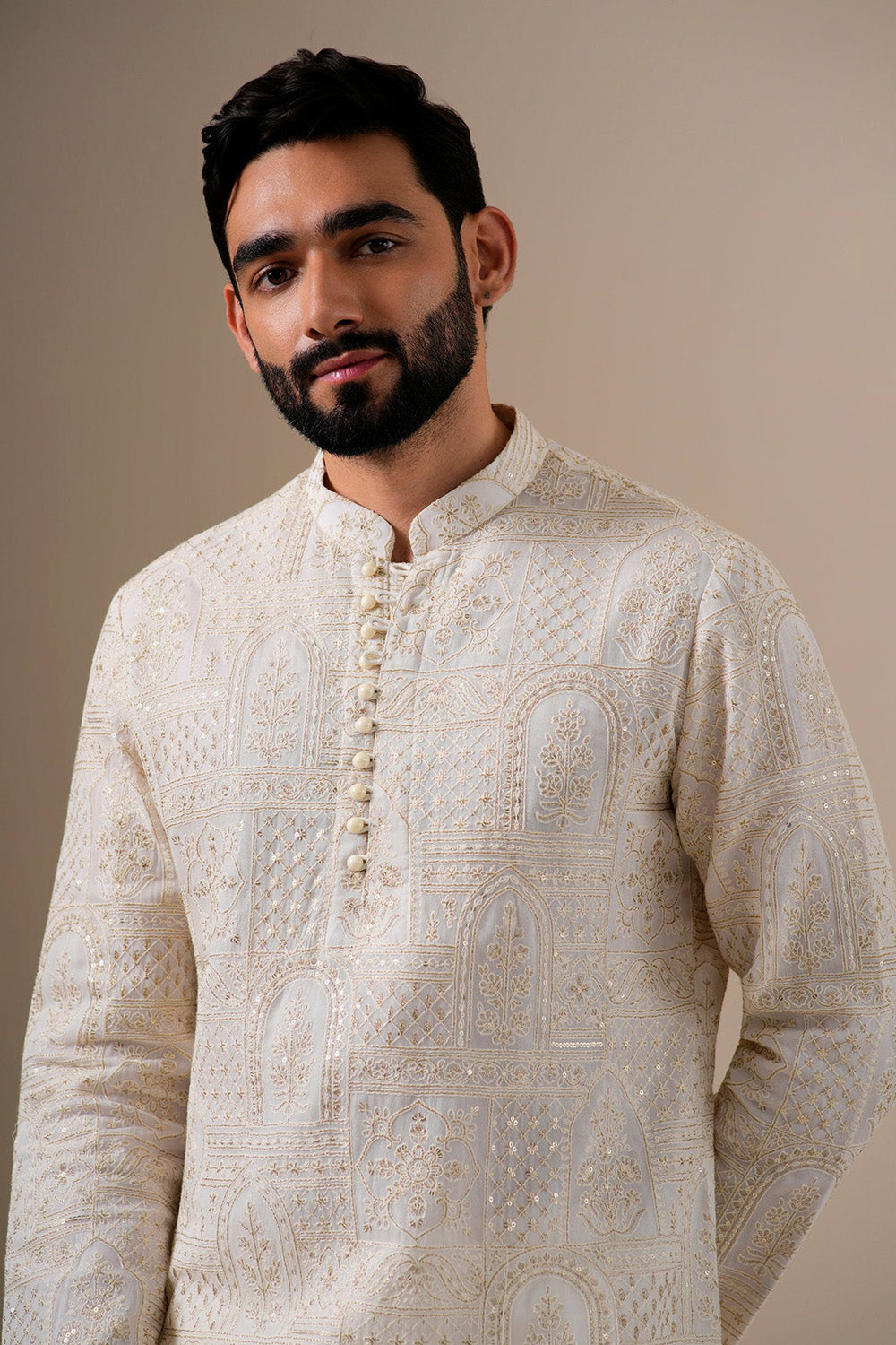Mughal White & Gold Kurta Set