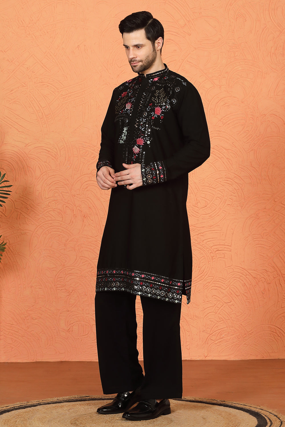 Multi Colored Flora Embroidered Kurta with Loose Fit Parallel Matching  Pants