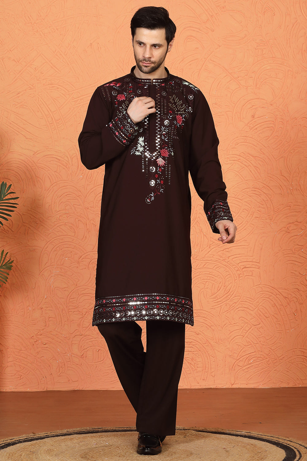 Multi Colored Flora Embroidered Kurta with Loose Fit Parallel Matching  Pants