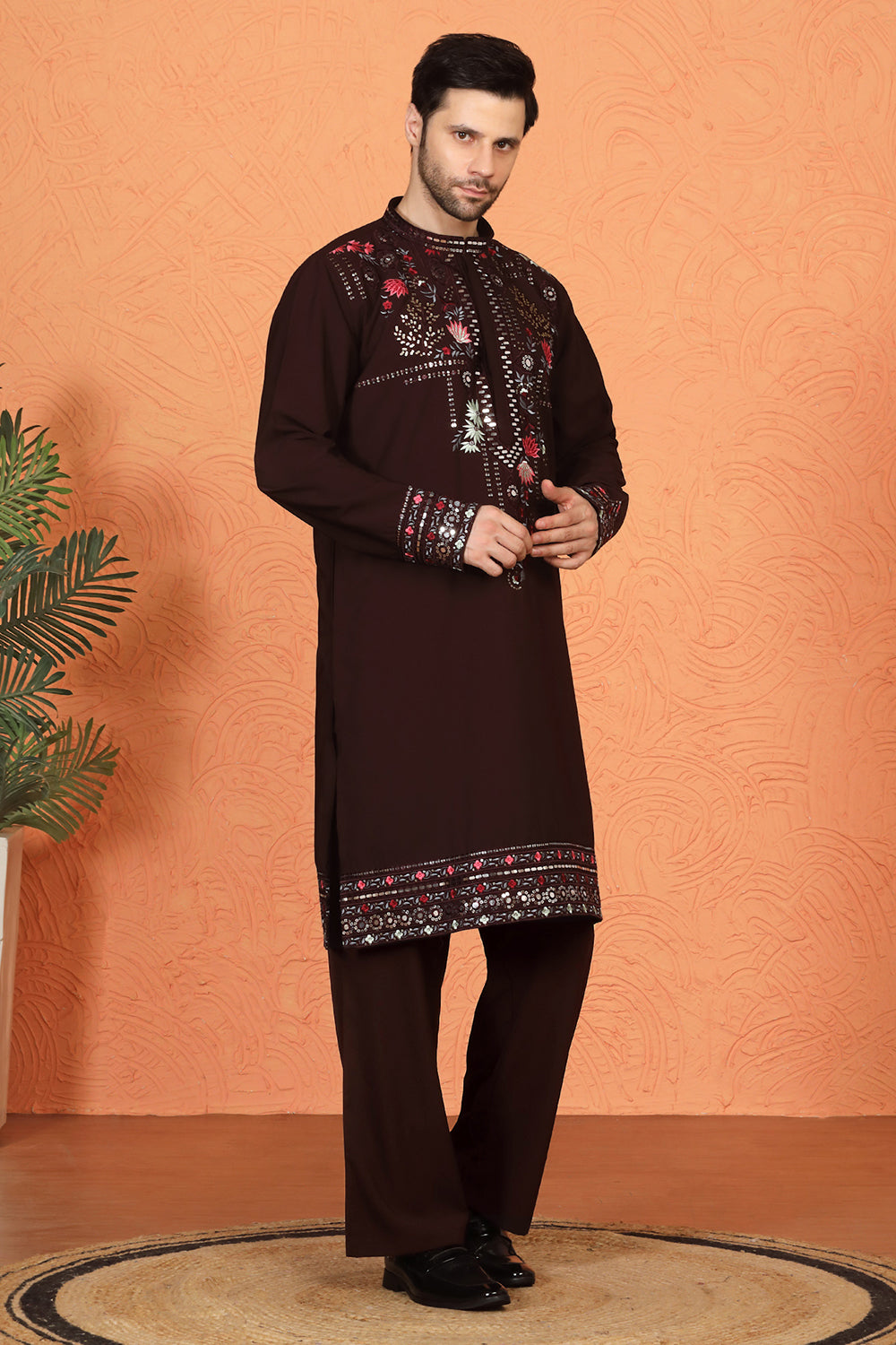 Multi Colored Flora Embroidered Kurta with Loose Fit Parallel Matching  Pants