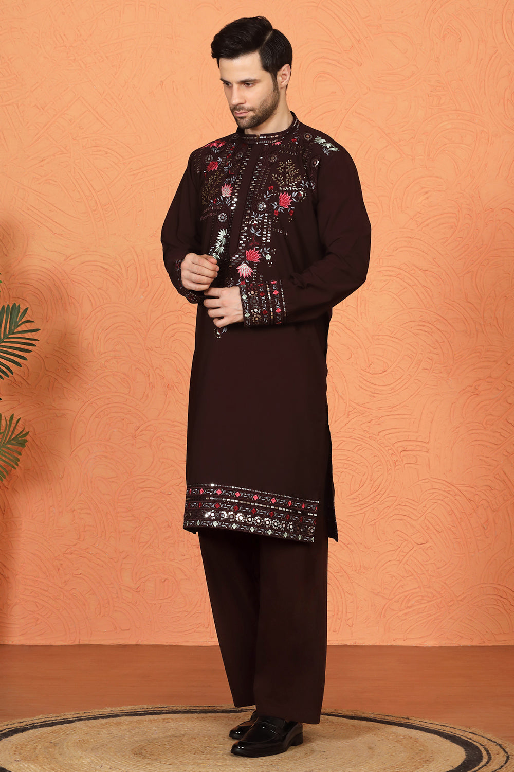 Multi Colored Flora Embroidered Kurta with Loose Fit Parallel Matching  Pants