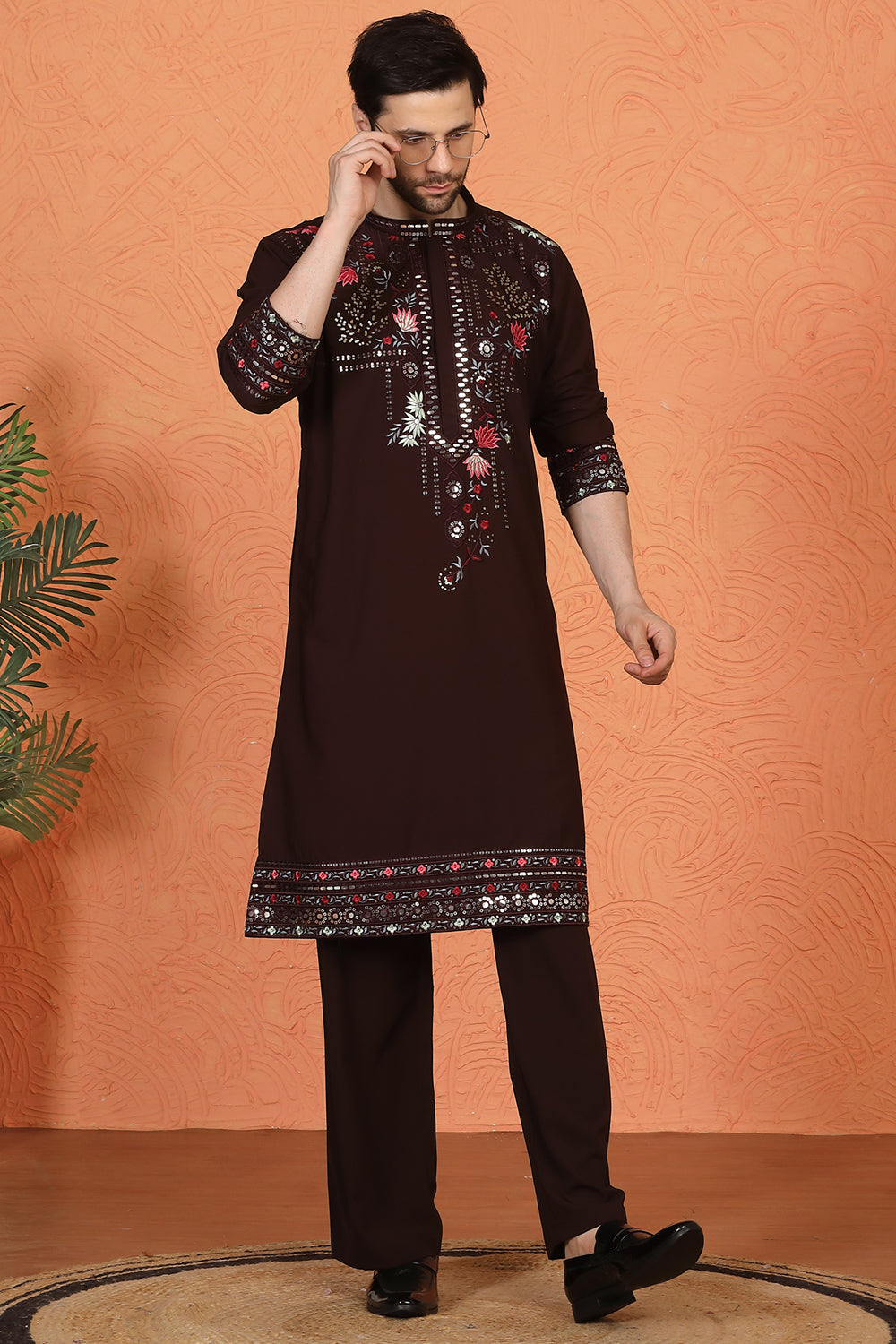 Multi Colored Flora Embroidered Kurta with Loose Fit Parallel Matching  Pants