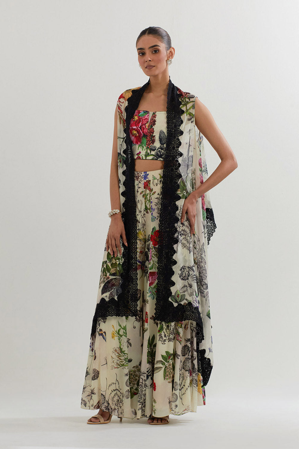 Multi Colour Cape With Bustier And Sharara