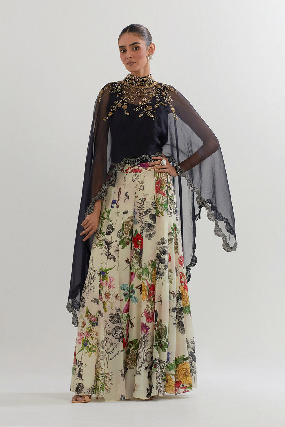 Multi Colour Cape With Inner And Sharara