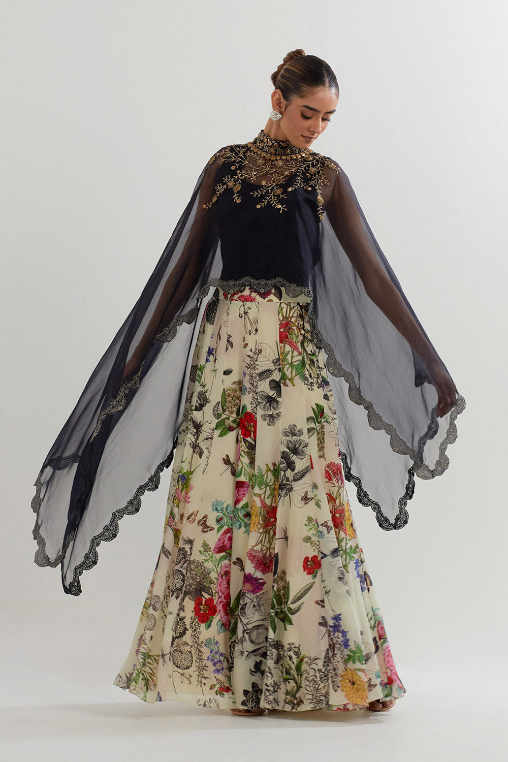 Multi Colour Cape With Inner And Sharara