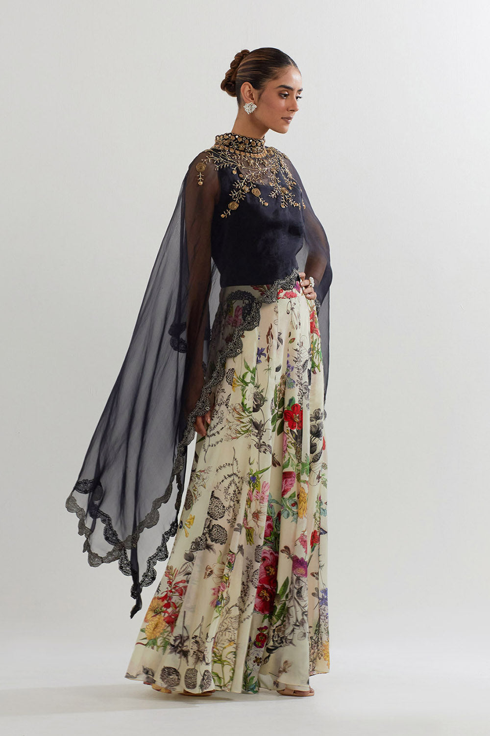 Multi Colour Cape With Inner And Sharara