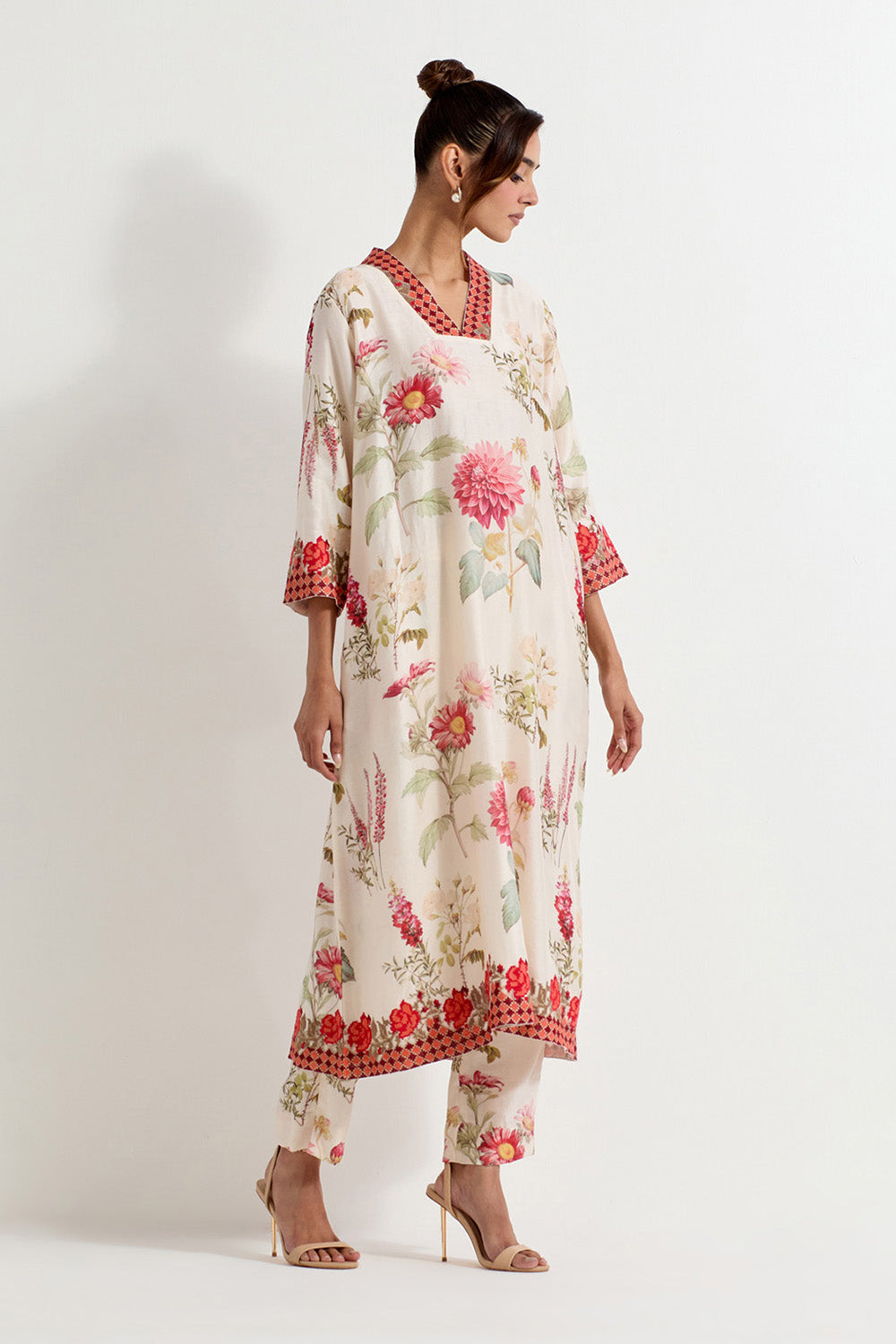 Multi Colour Chanderi Silk Kurta With Pants