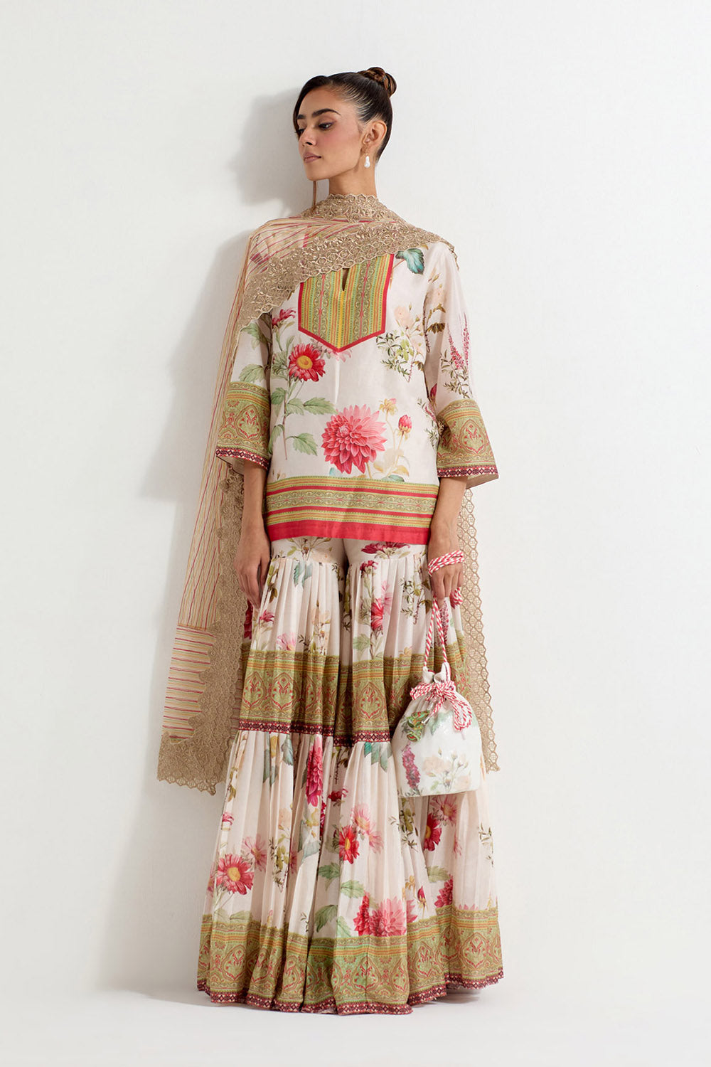 Multi Colour Chanderi Silk Sharara Set