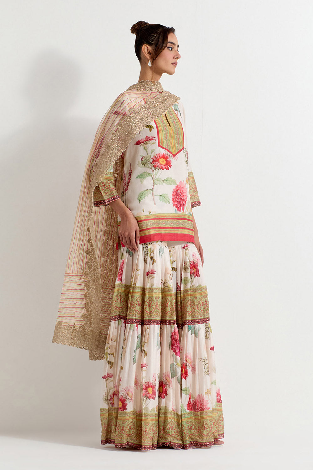 Multi Colour Chanderi Silk Sharara Set