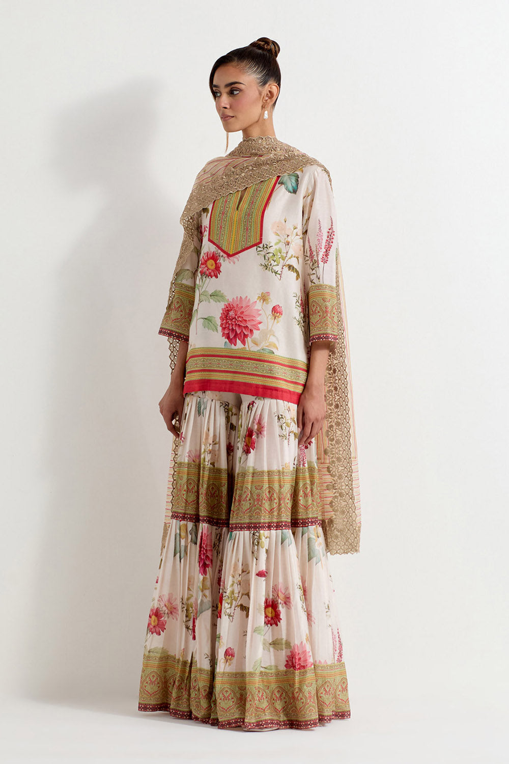 Multi Colour Chanderi Silk Sharara Set