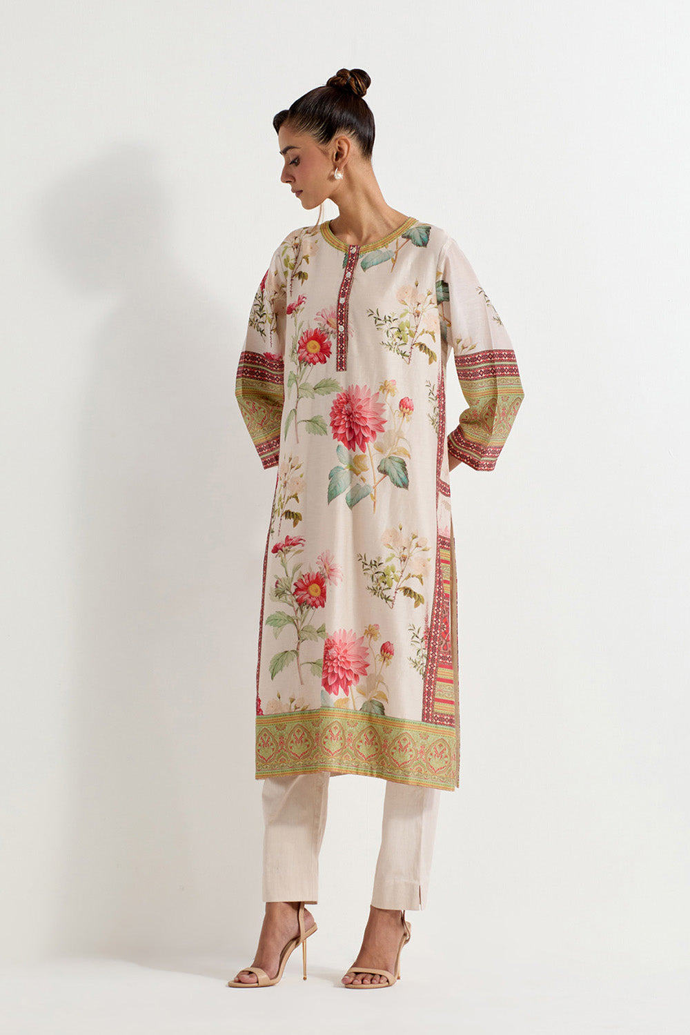 Multi Colour Chanderi With Stretch Lycra Kurta With Pants