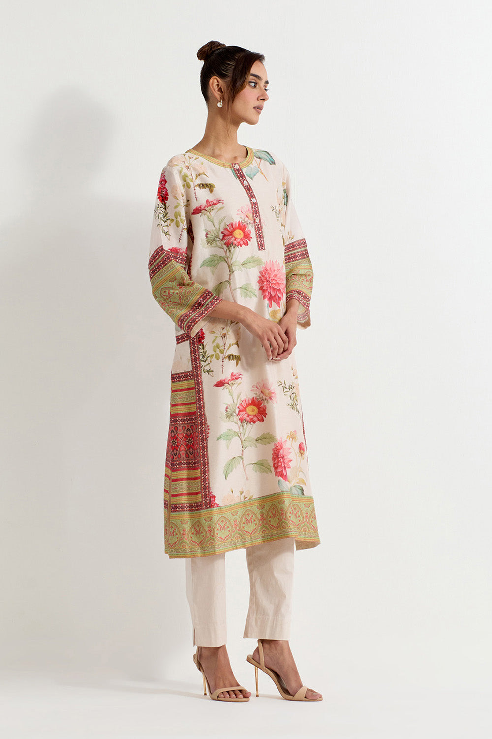 Multi Colour Chanderi With Stretch Lycra Kurta With Pants