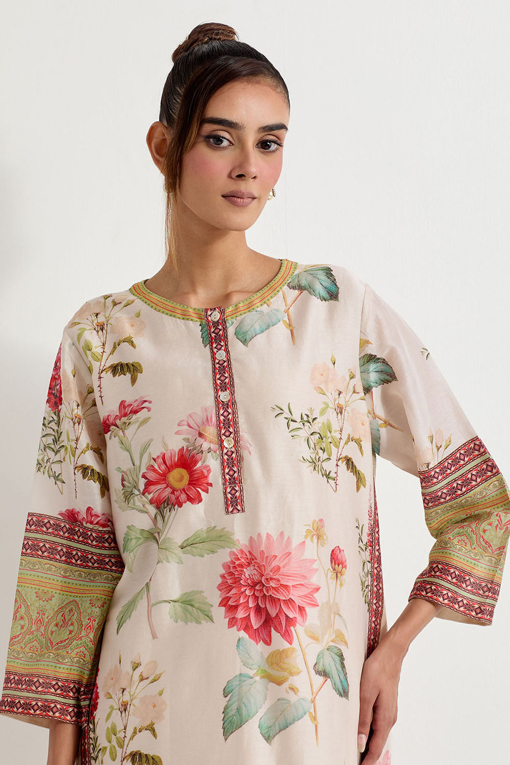 Multi Colour Chanderi With Stretch Lycra Kurta With Pants