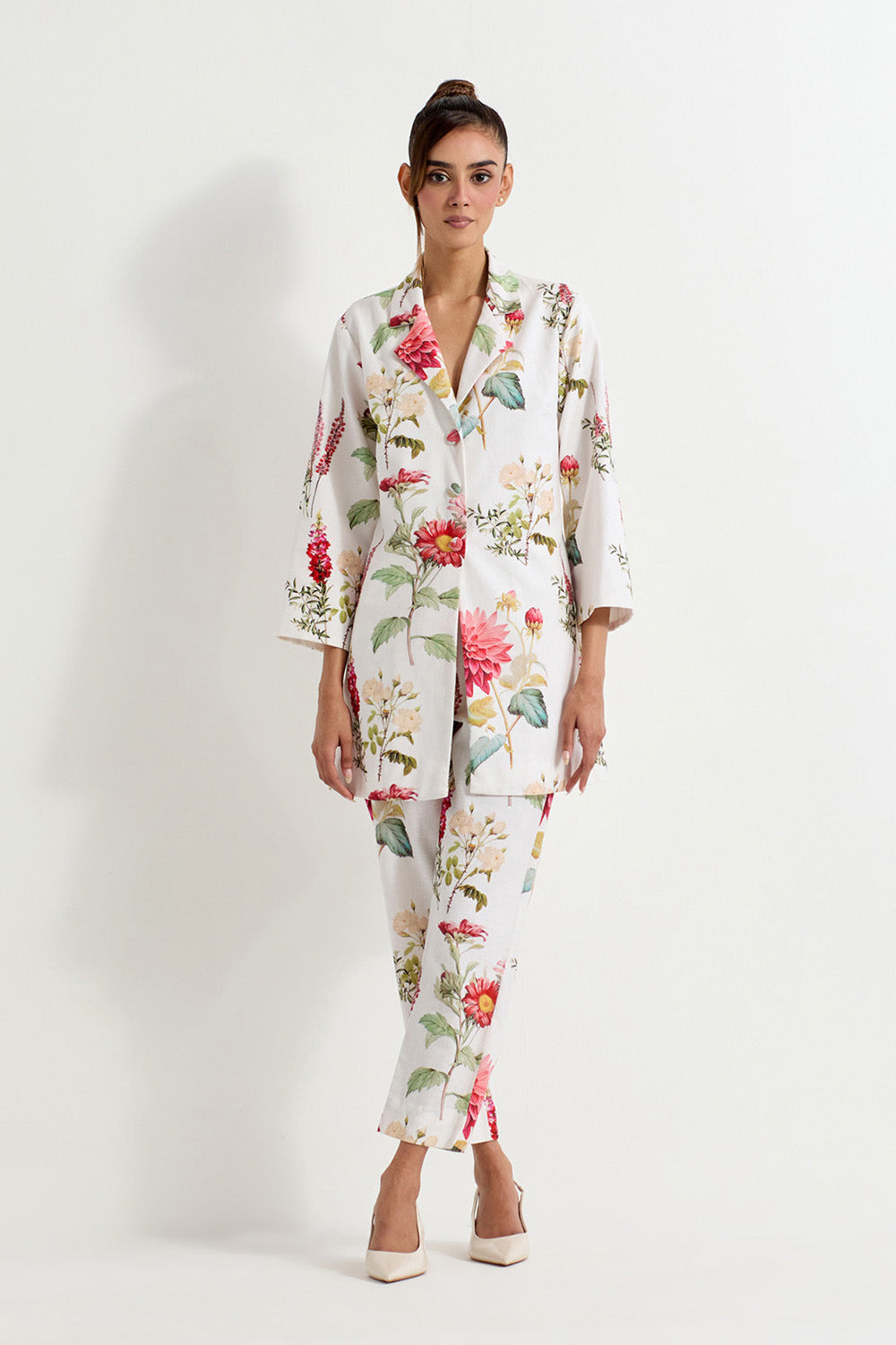 Multi Colour Cotton Linen Jacket With Pants