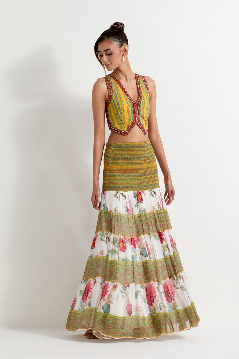 Multi Colour Georgette Waist Coat With Skirt