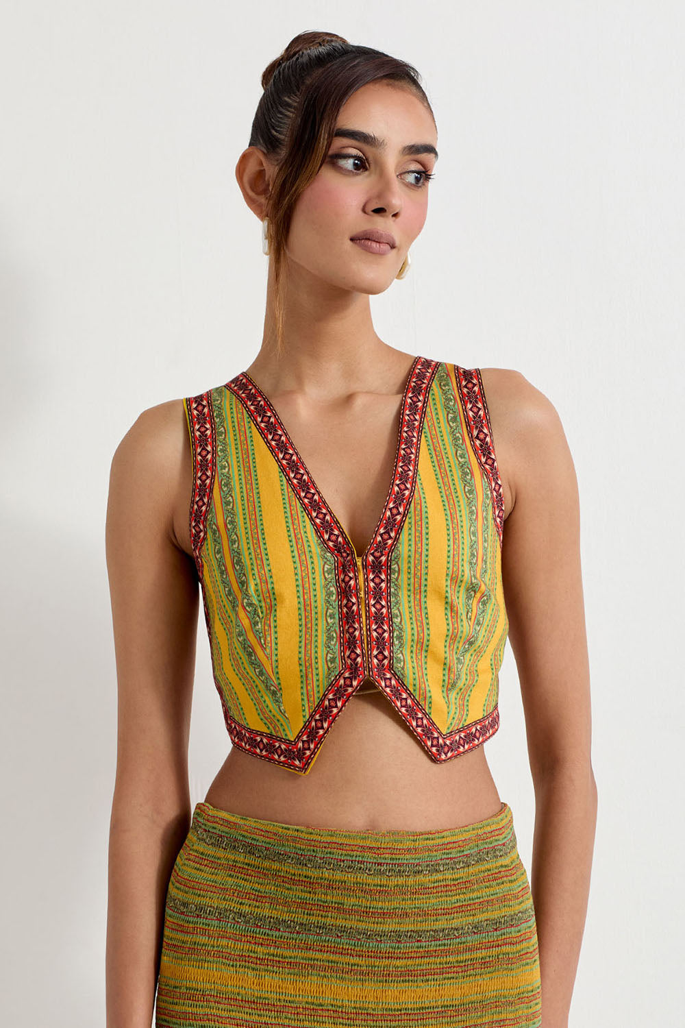 Multi Colour Georgette Waist Coat With Skirt