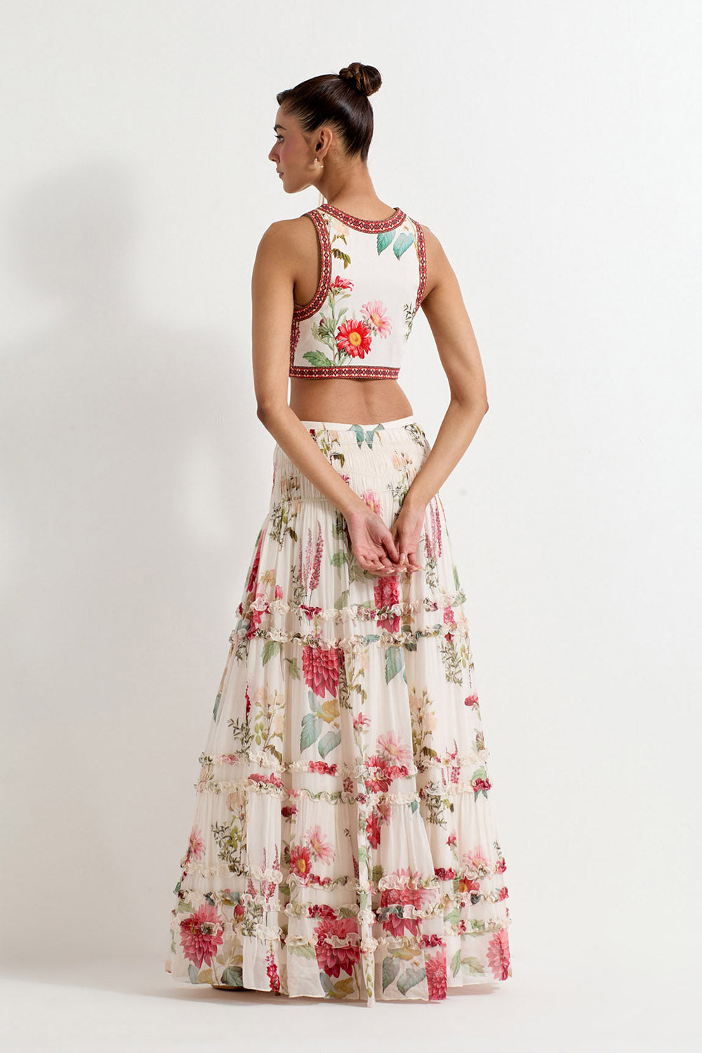 Multi Colour Georgette With Stretch Lycra Top With Skirt