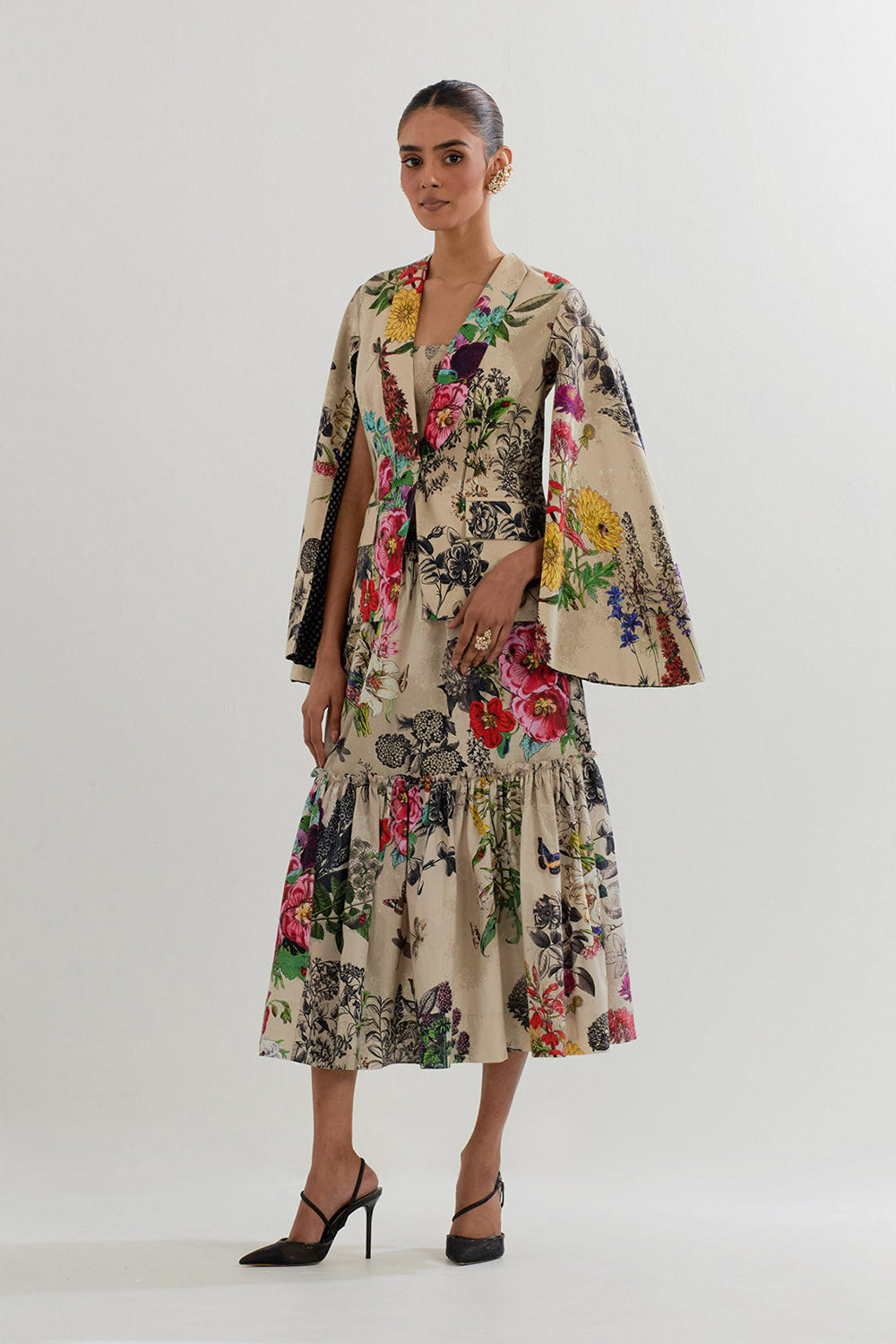Multi Colour Jacket With Bustier And  Skirt