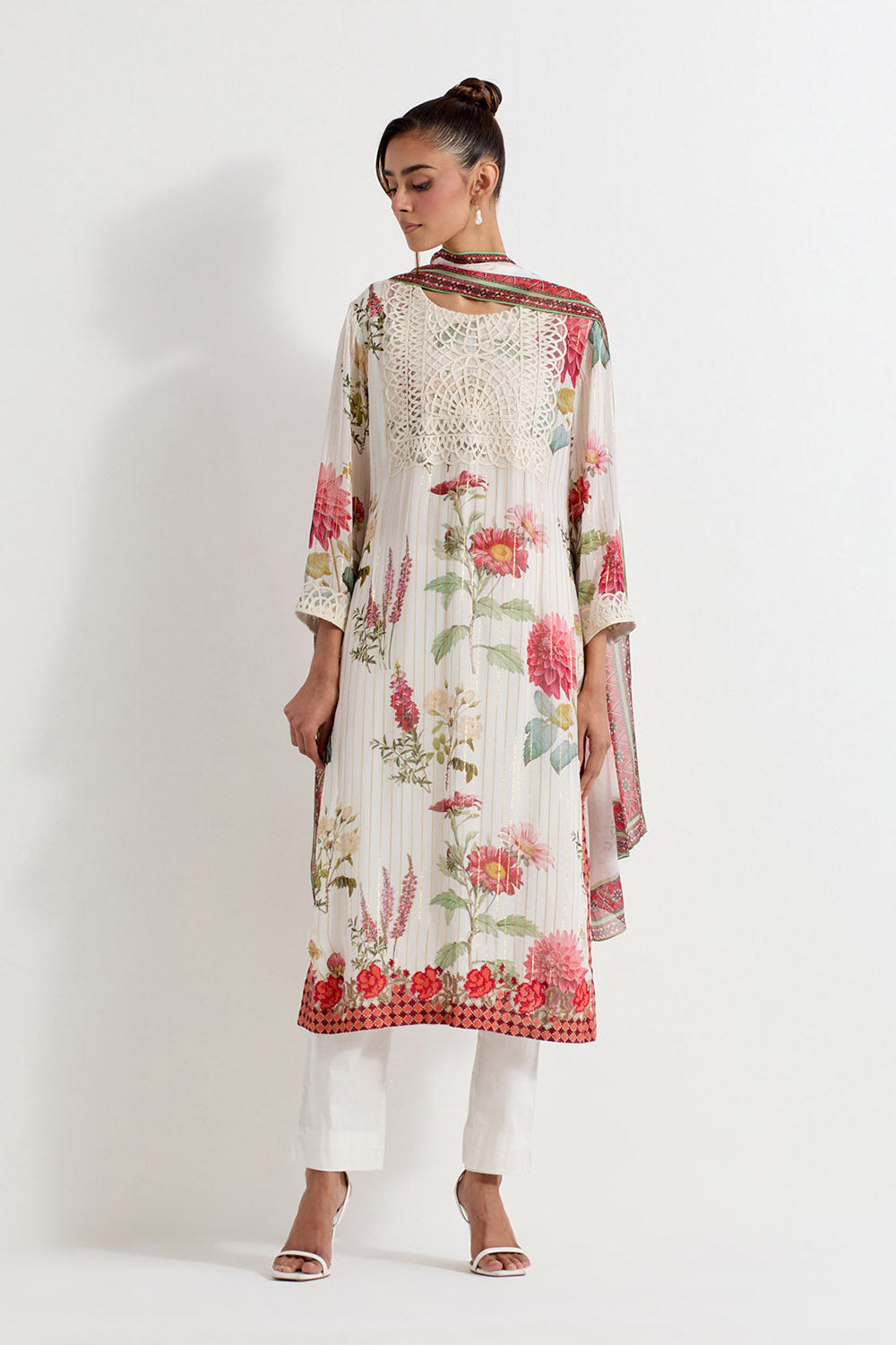 Multi Colour Lurex Georgette Kurta Set