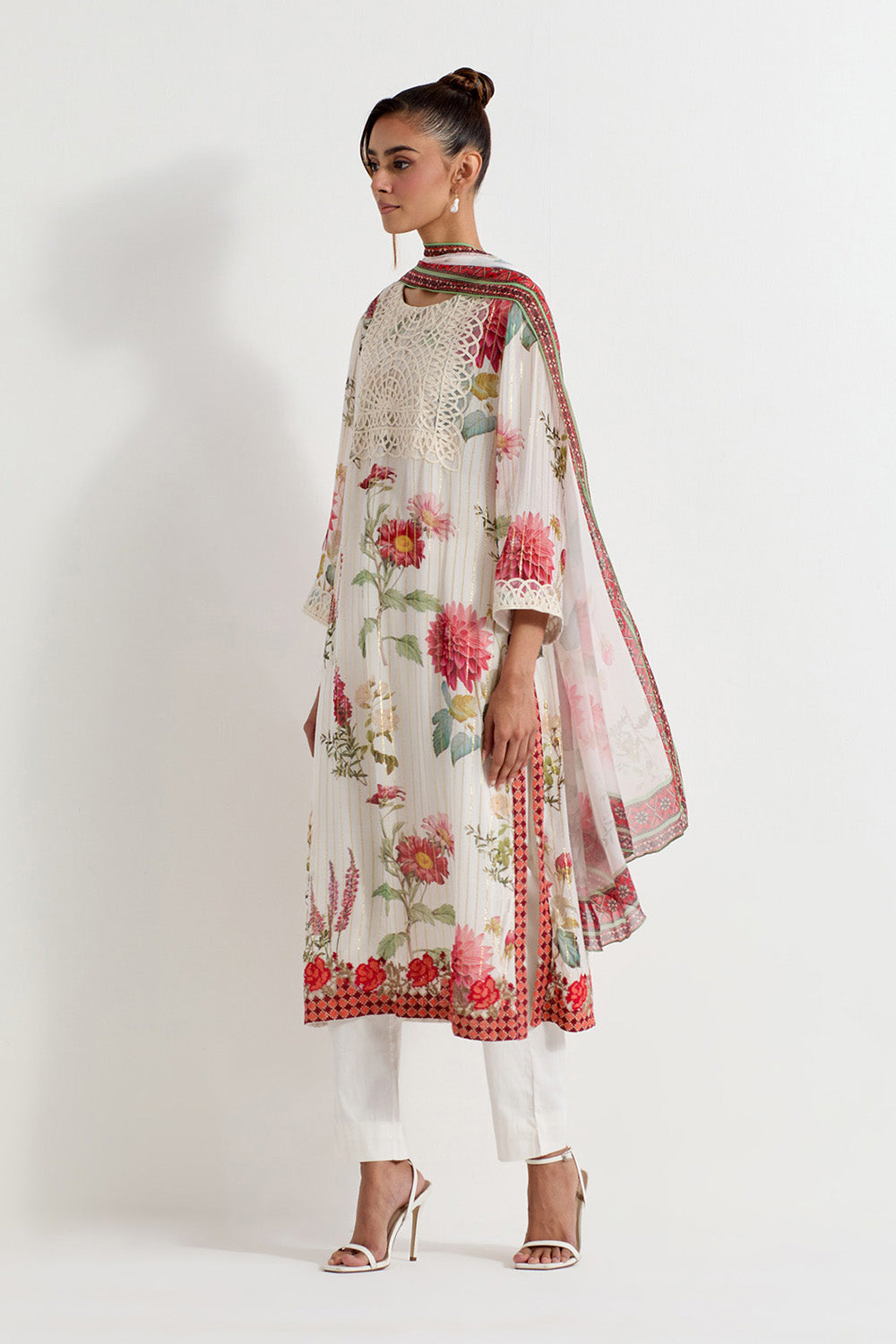 Multi Colour Lurex Georgette Kurta Set