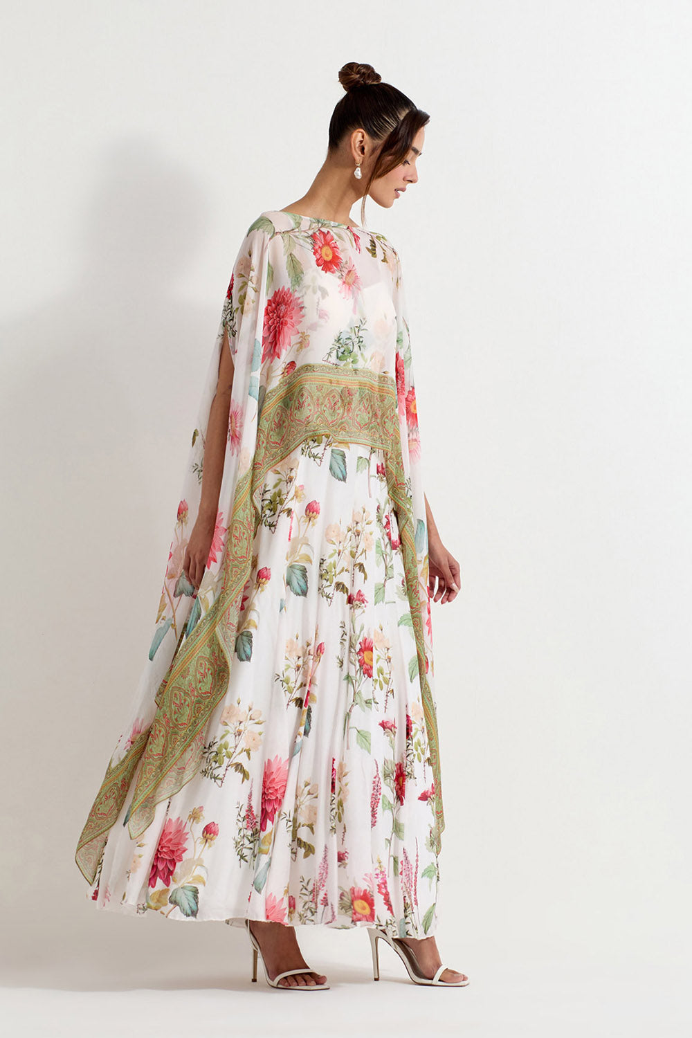 Multi Colour Organza Cape With Dress