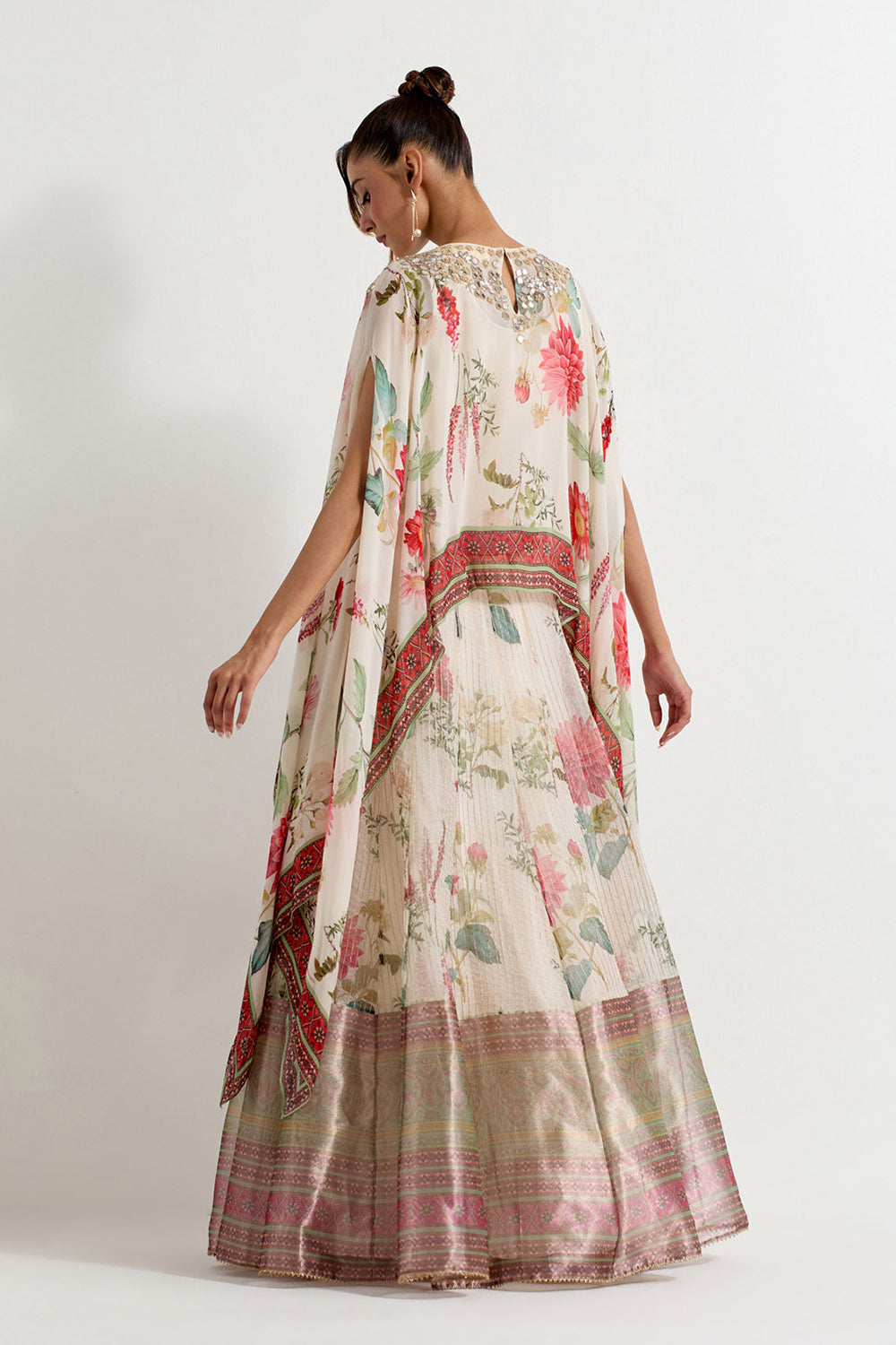 Multi Colour Organza With Stretch Lycra With Tissue Cape With Skirt