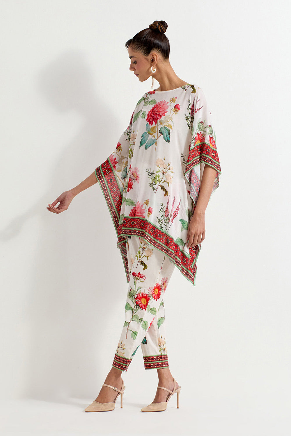 Multi Colour Rayon With Stretch Lycra Poncho With Pants