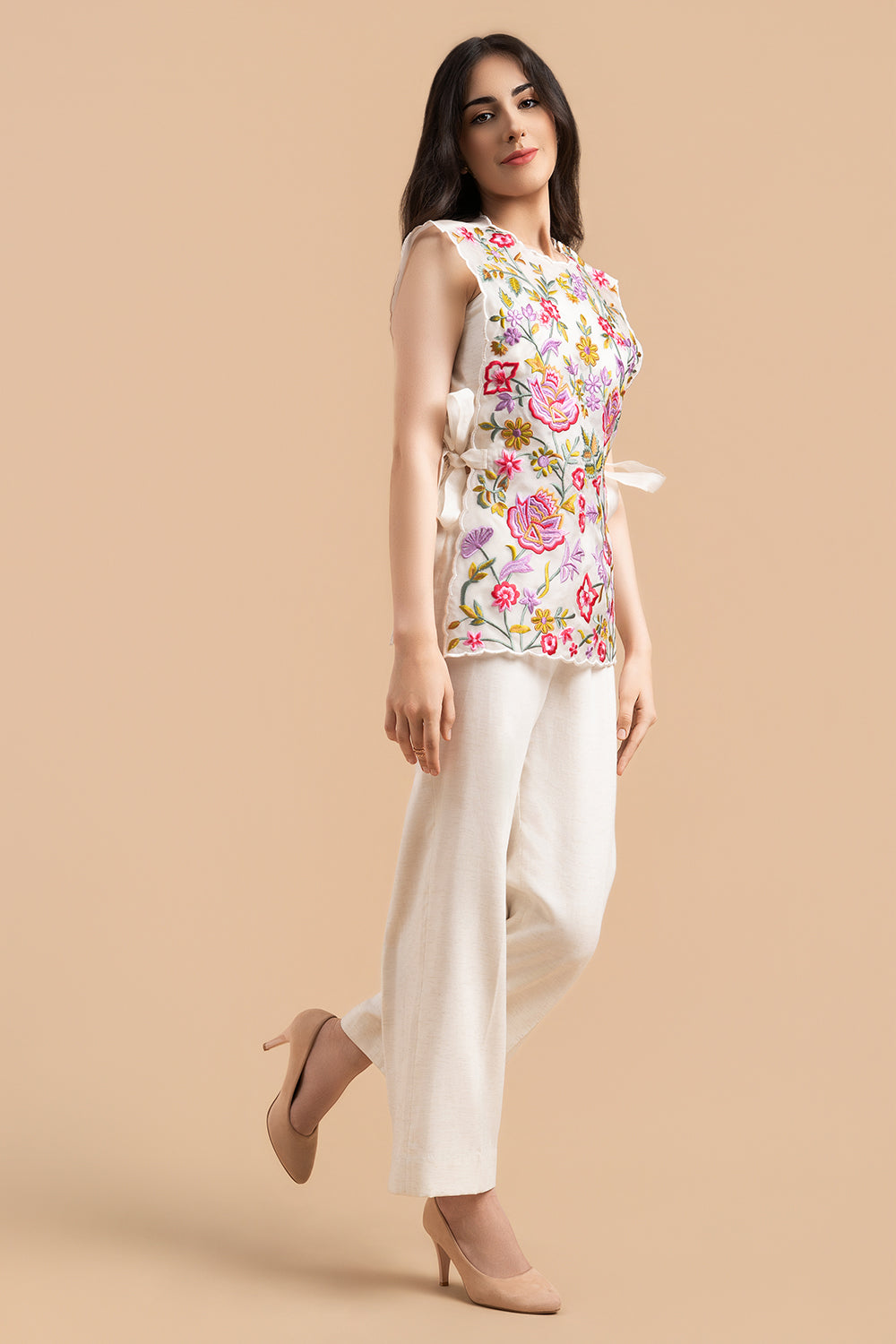 Multi Colour Thread Embroidered Gilet Co-Ord Set