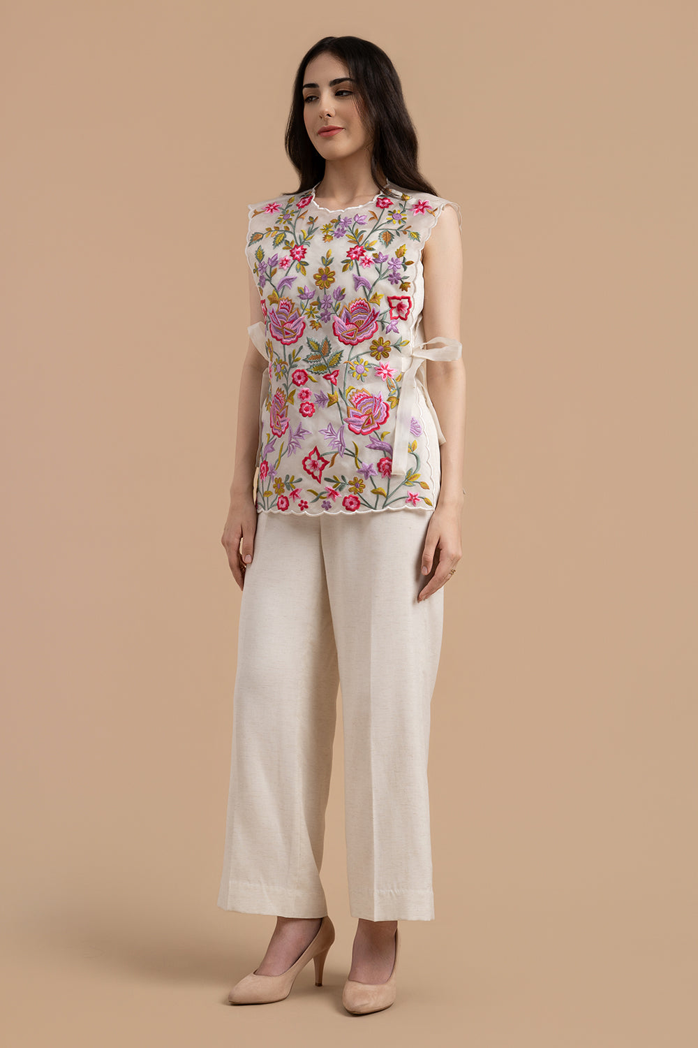 Multi Colour Thread Embroidered Gilet Co-Ord Set