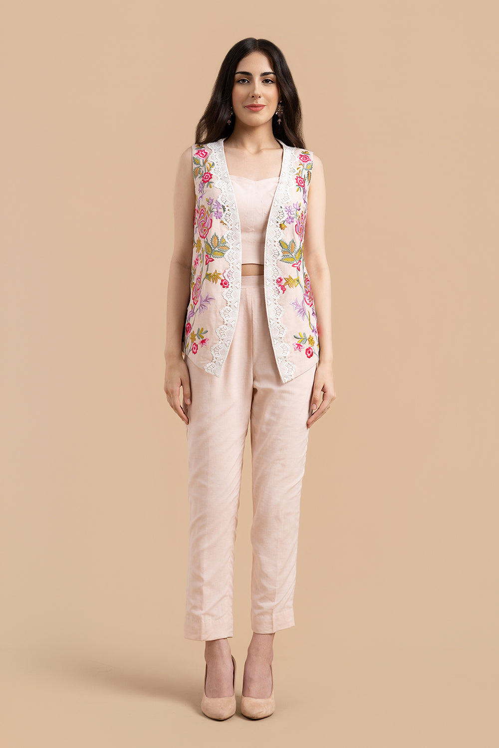 Multi Coloured Embroiderd Jacket With Pants and Bustier