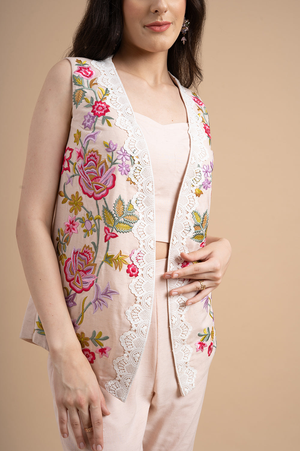 Multi Coloured Embroiderd Jacket With Pants and Bustier