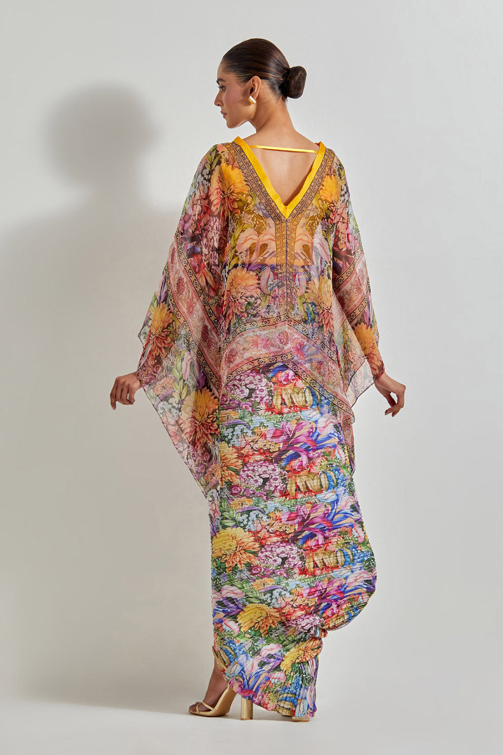 Multicolour Florika Crinkle Drape Dress Paired With Printed Kaftan Top