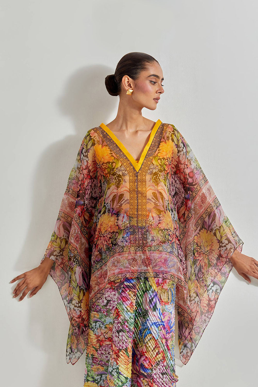 Multicolour Florika Crinkle Drape Dress Paired With Printed Kaftan Top