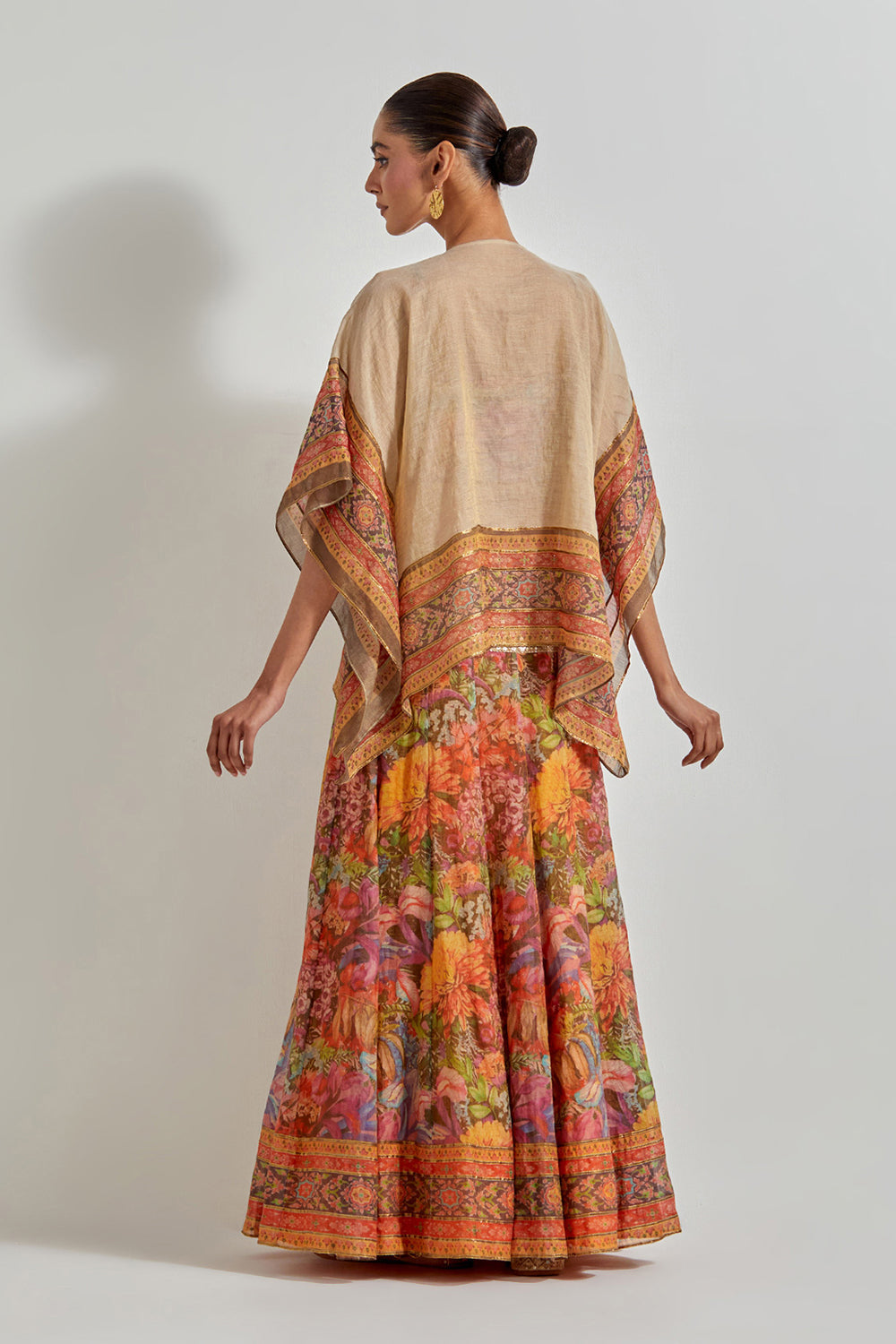 Multicolour Florika Organza Printed Skirt Paired With Hand Embellished Cape