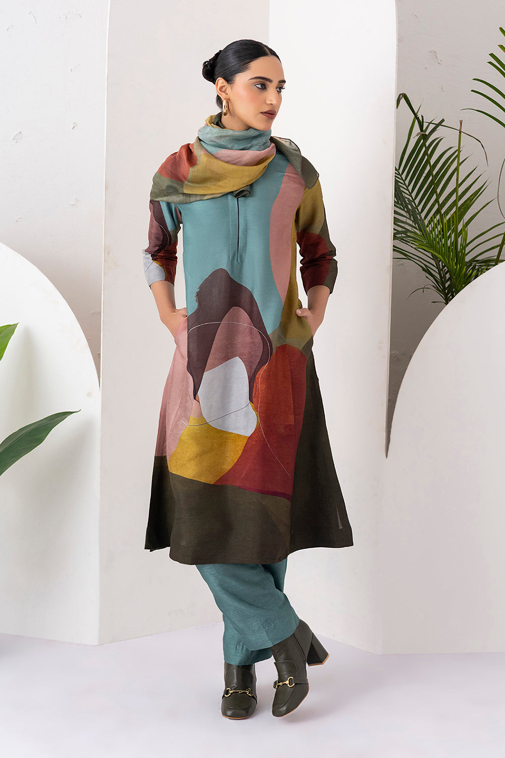 Multicoloured Viscose Dupion Printed Tunic