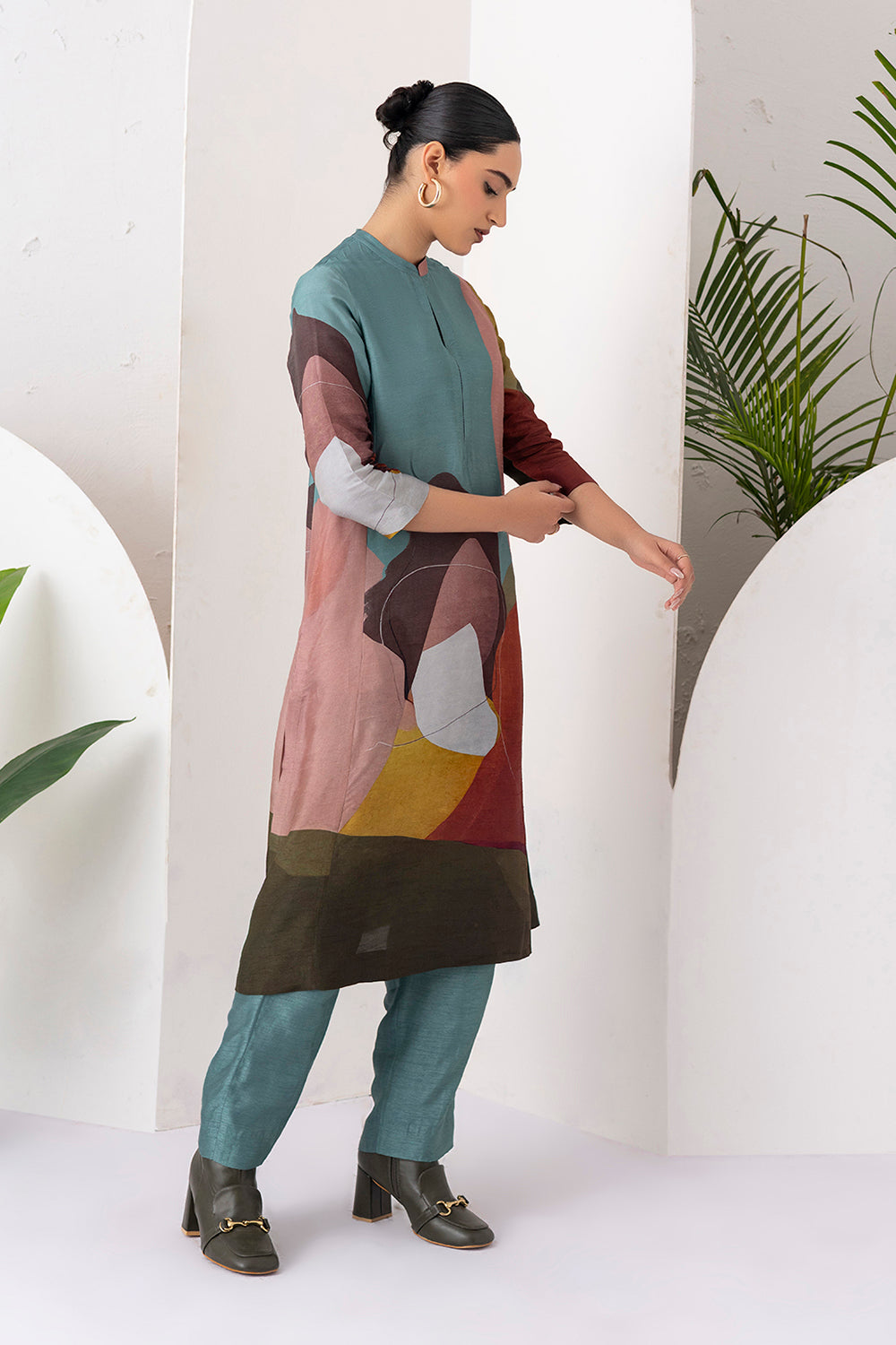 Multicoloured Viscose Dupion Printed Tunic