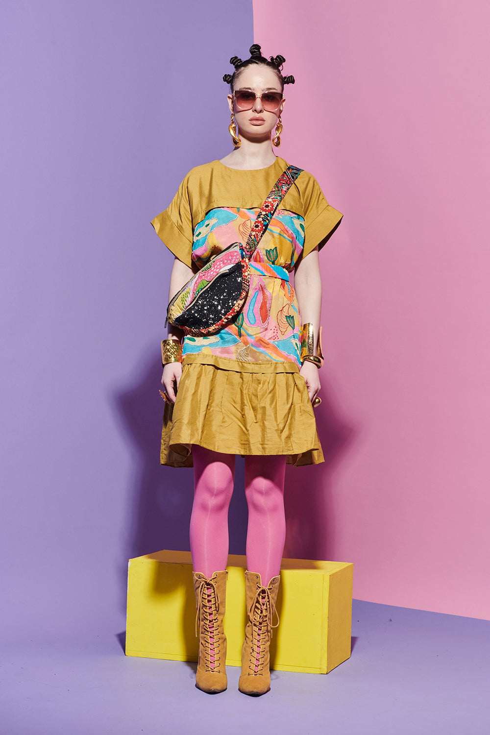 Mustard dress with croissant corset