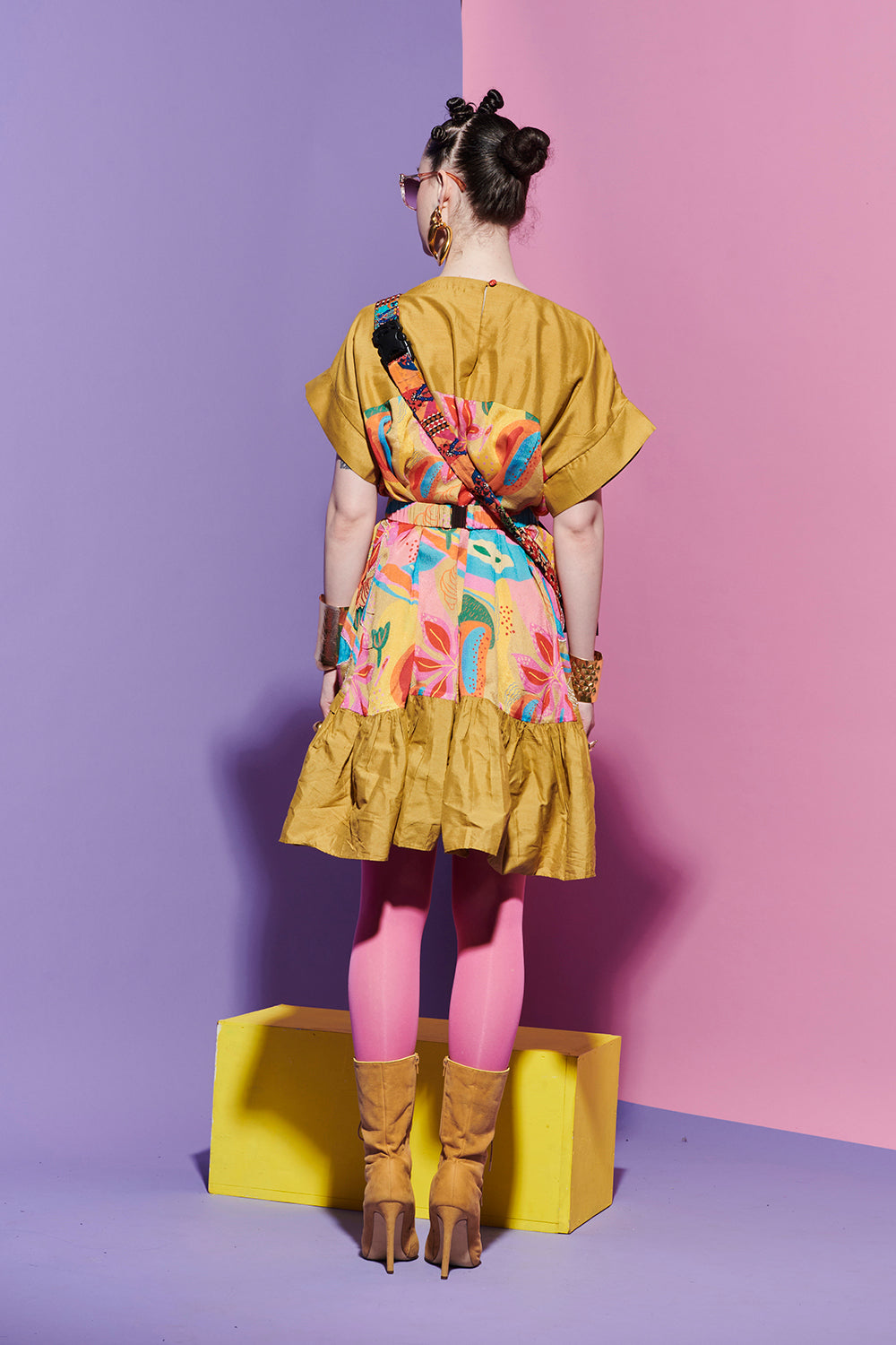 Mustard dress with croissant corset