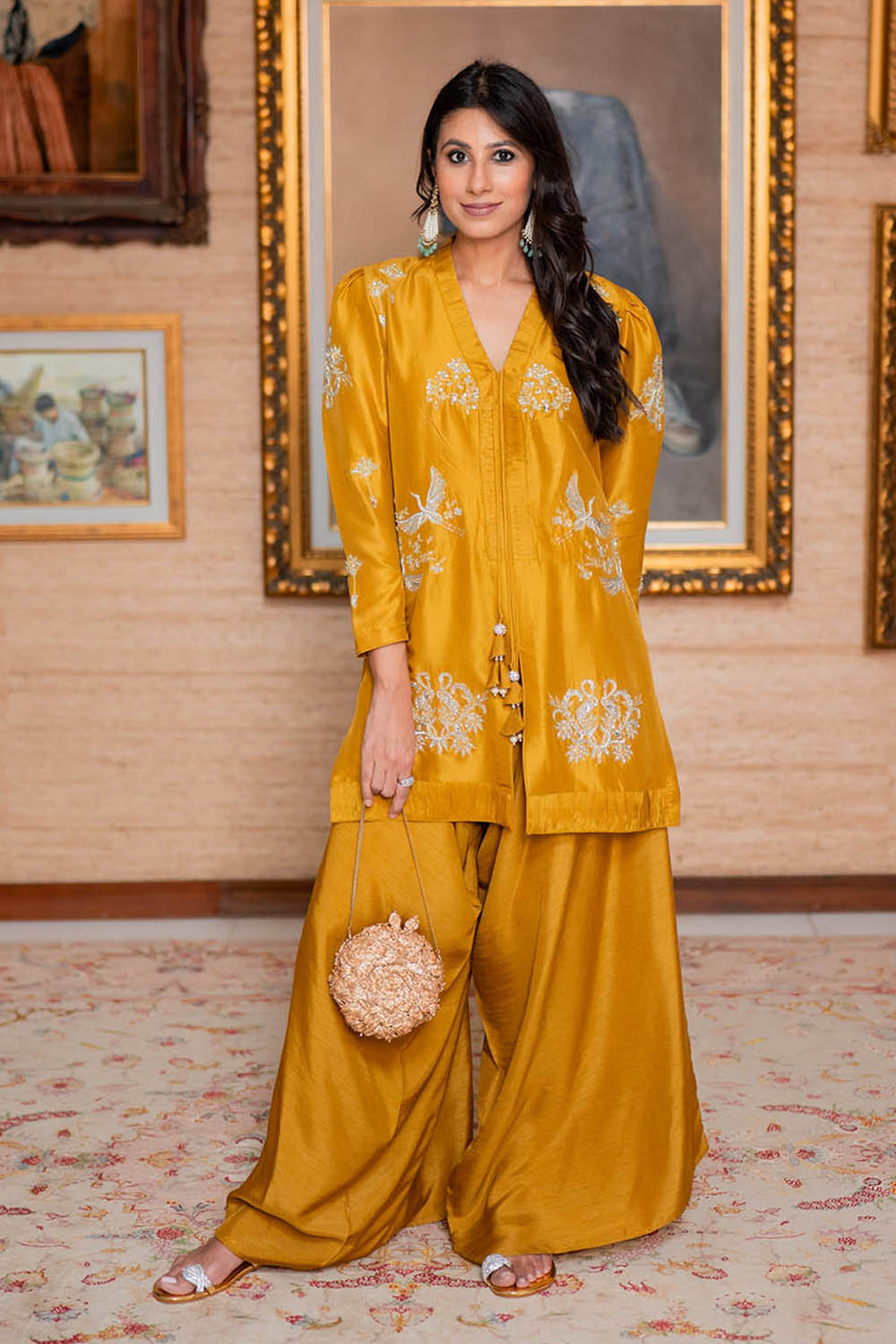 Mustard Embroidered Comfort Fit Kurta Set