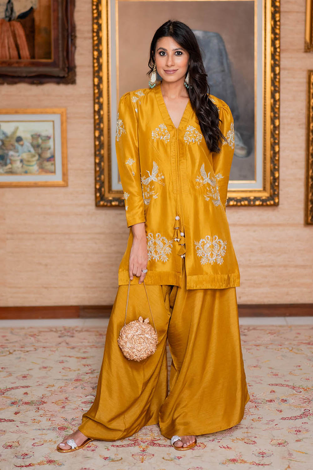 Mustard Embroidered Comfort Fit Kurta Set