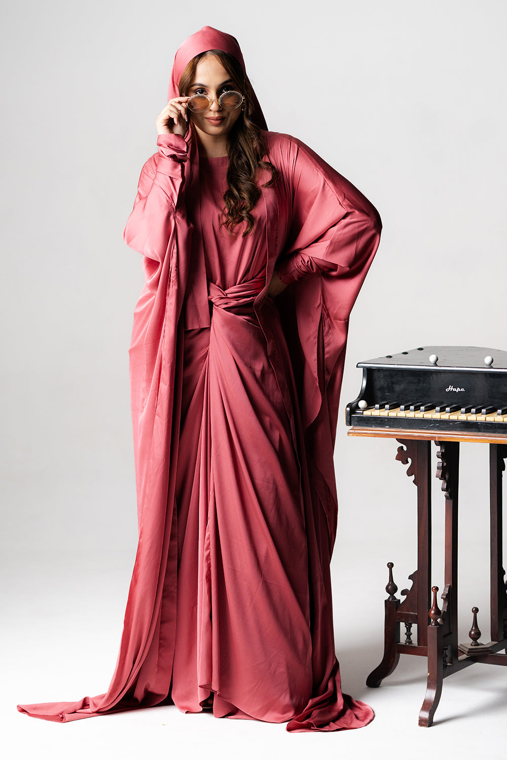 Mystical Red Chiffon Hooded Kaftan