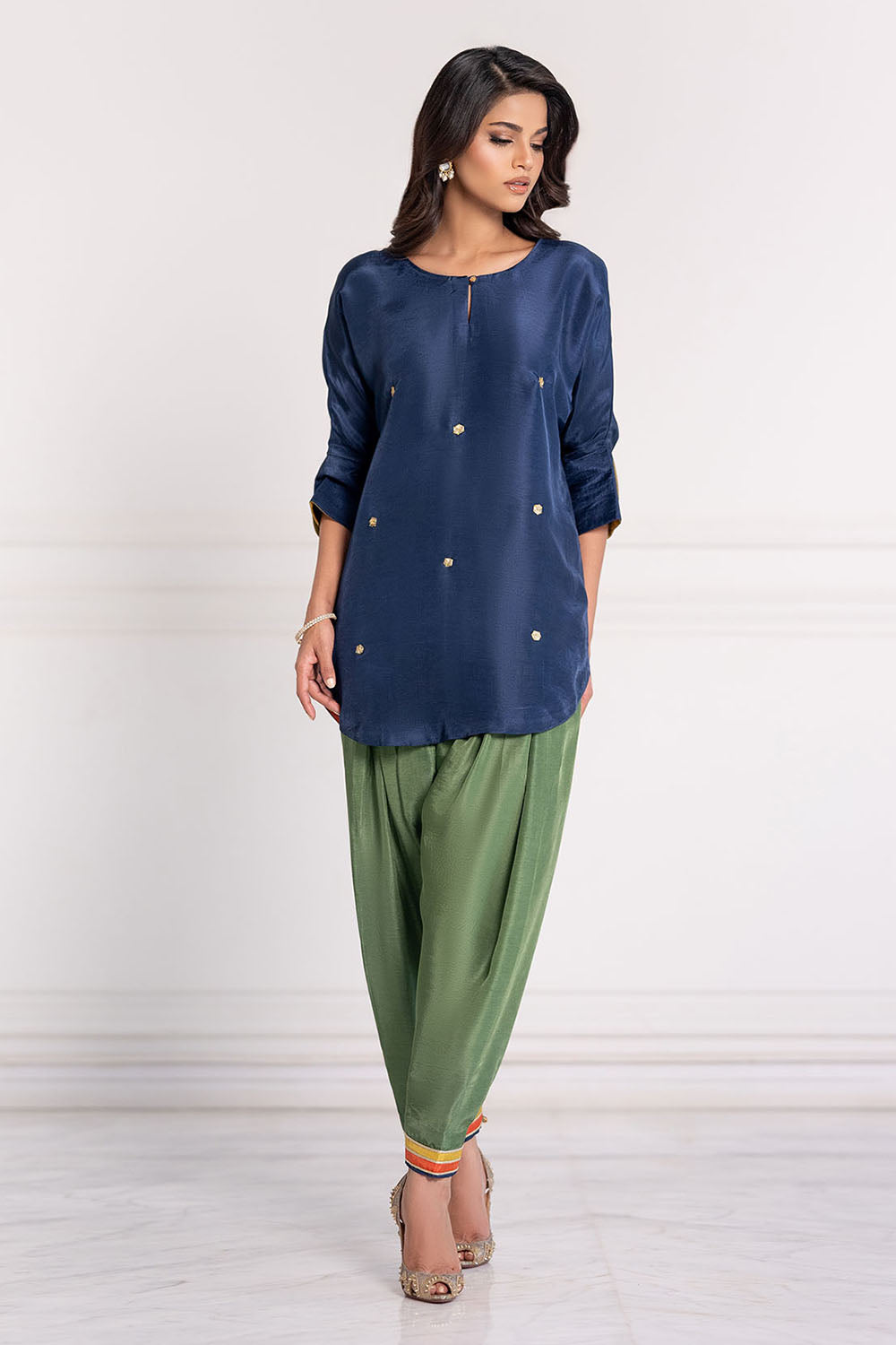 Navy Solid Gajji Silk Co-Ord Set