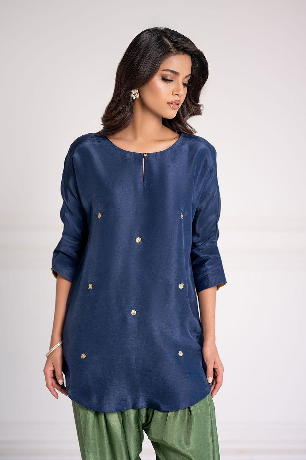 Navy Solid Gajji Silk Co-Ord Set