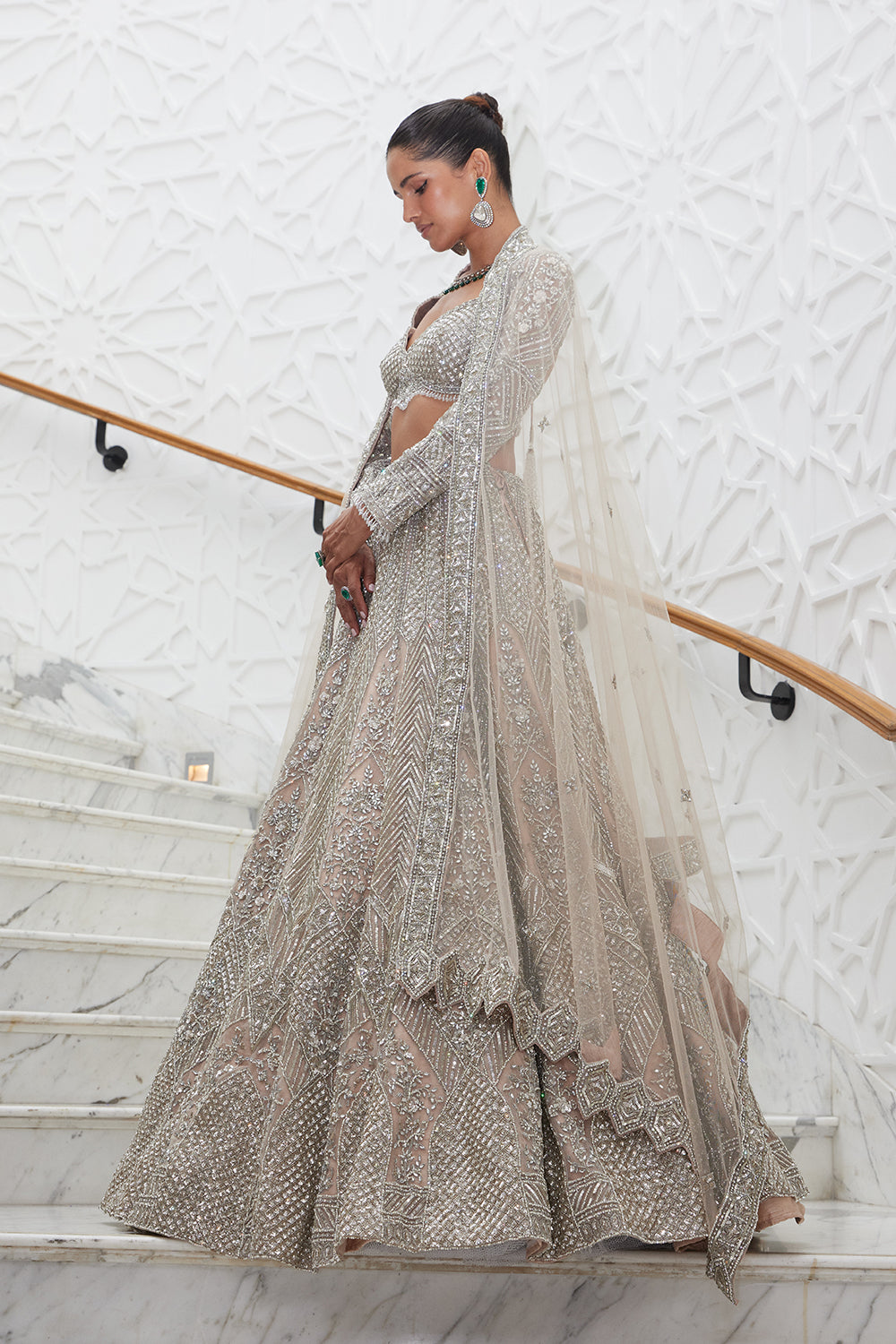 Nude Net Lehenga Choli and Dupatta